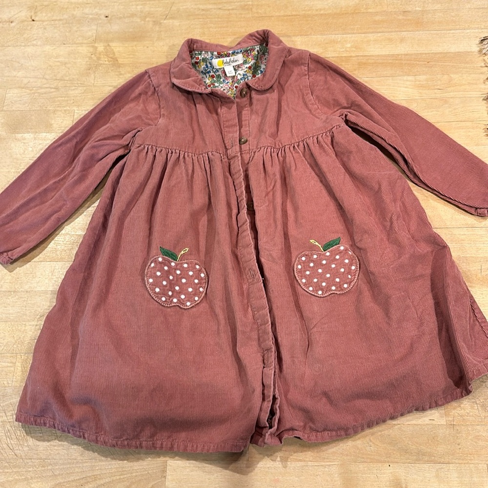 Mini Boden 3-4 T Corduroy Apple Pocket Dress